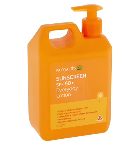 Kem Chống Nắng Woolworths Everyday SPF 50+ 1L - Bảo Vệ Da Toàn Diện, Chống Nước, Phù Hợp Gia Đình, An Toàn Cho Mọi Loại Da