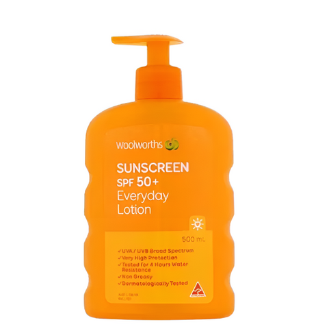 Kem Chống Nắng Woolworths Everyday Lotion SPF 50+ 500ml - Bảo Vệ Da Tối Ưu, Chống Nước, Dung Tích Lớn Cho Gia Đình