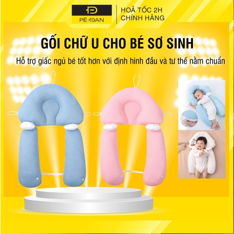 Gối Chữ U Cho Bé Sơ Sinh PÊ ĐAN - Gối Chống Giật Mình Định Hình Đầu Cotton & Lưới Thoáng Khí, Giấc Ngủ Ngon Với Thiết Kế Đa Năng