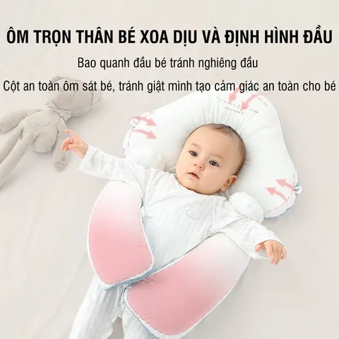 Gối Chữ U Cho Bé Sơ Sinh PÊ ĐAN - Gối Chống Giật Mình Định Hình Đầu Cotton & Lưới Thoáng Khí, Giấc Ngủ Ngon Với Thiết Kế Đa Năng