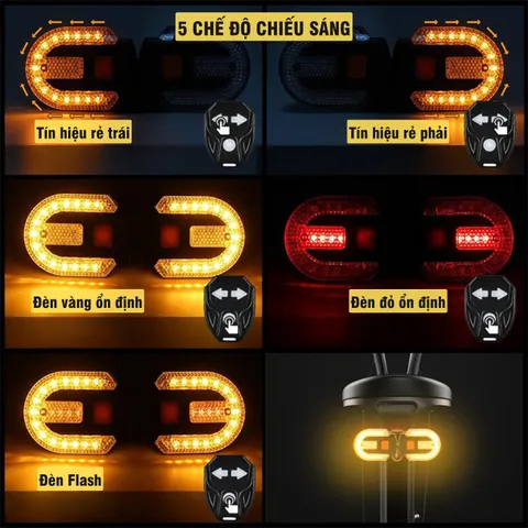 Đèn Xi Nhan Xe Đạp PÊ ĐAN LED Tách Rời Điều Khiển Không Dây IPX4 - Đèn Hậu Thể Thao An Toàn Ban Đêm và Thời Tiết Xấu