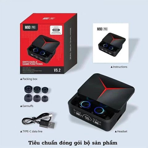 Tai nghe Bluetooth 5.3 M90 Pro TWS cảm ứng, màn hình LED chống nước, mic đàm thoại, chất lượng âm thanh HIFI, sạc dự phòng tiện lợi