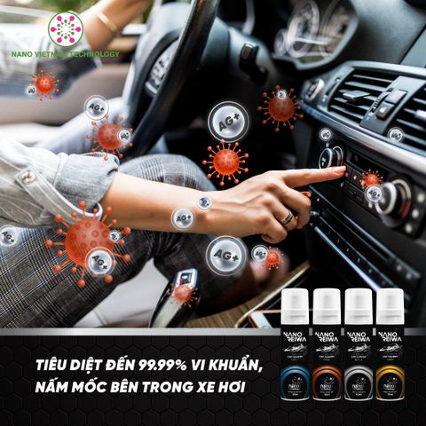 Xịt khử mùi nội thất xe hơi Nano Bạc Reiwa 100ml - Diệt khuẩn, không cồn, an toàn cho trẻ em, hương bạc hà thơm mát