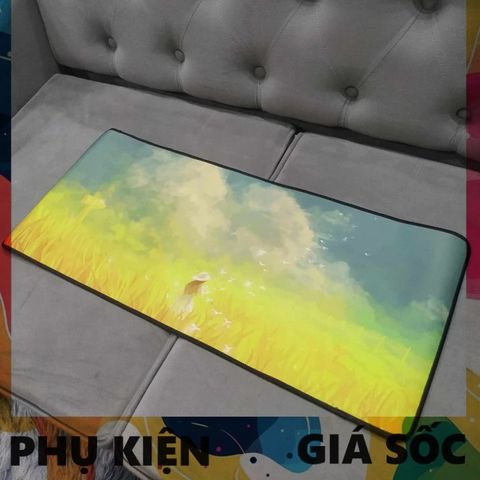Tấm Lót Bàn Làm Việc Cô Gái Giữa Cánh Đồng Vàng 70x30cm - Miếng Lót Chuột Chống Nước, Chống Trầy, Cao Su, Dày Dặn 3mm