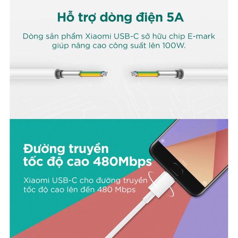 Dây Sạc Chính Hãng Xiaomi Type C To Type C 5A Tốc Độ Cao 480Mbps Dài 1.5m - Chất Liệu Bền Bỉ, Thiết Kế Gọn Nhẹ