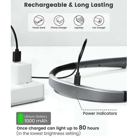 Đèn đọc sách đeo cổ Glocusent Đức dùng tới 80h chỉ 1 lần sạc