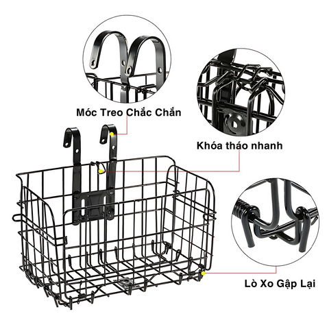 Giỏ Xe Đạp Gấp Gọn PÊ ĐAN - Chất Liệu Kim Loại Dày Chắc Chắn, Tiết Kiệm Không Gian, Dễ Lắp, Phụ Kiện Xe Đạp Hữu Ích