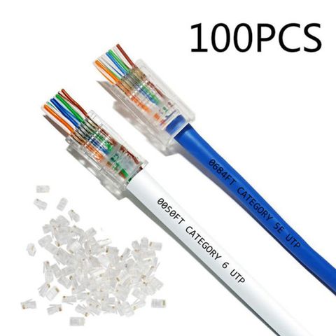 Túi 100 Hạt Mạng Xuyên Thấu RJ45 - Kết Nối Dây Mạng Cat.5e và Cat.6, Chất Liệu PVC Chịu Nhiệt, Tiết Kiệm Thời Gian Bấm Dây