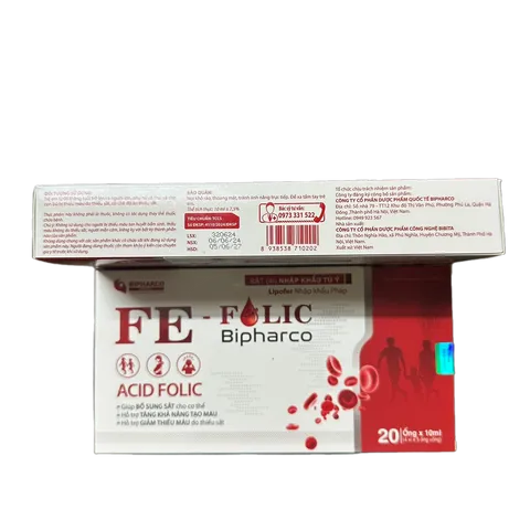 Sắt III Fe - Folic Bipharco Bổ Sung Acid Folic Giúp Bổ Sung Sắt, Tăng Khả Năng Tạo Máu, Giảm Thiếu Máu - Hộp 20 ống