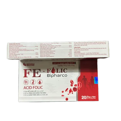 Sắt III Fe - Folic Bipharco Bổ Sung Acid Folic Giúp Bổ Sung Sắt, Tăng Khả Năng Tạo Máu, Giảm Thiếu Máu - Hộp 20 ống