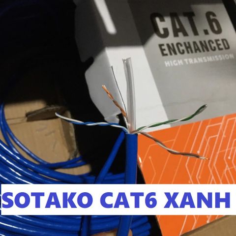 Thùng Dây Mạng Cat6 SOTAKO UTP 305m - 8 Lõi Chịu Lực, Màu Trắng/Xanh - Dây Mạng LAN Chống Nhiễu, Kết Nối Máy Tính, Camera