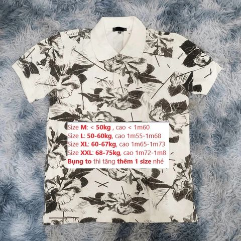 Áo Thun Nam Ngắn Tay Cộc Tay Họa Tiết Hoa Màu Trắng - Vải Cotton Cá Sấu Cao Cấp Thoáng Mát, Phù Hợp Để Đi Làm và Đi Chơi