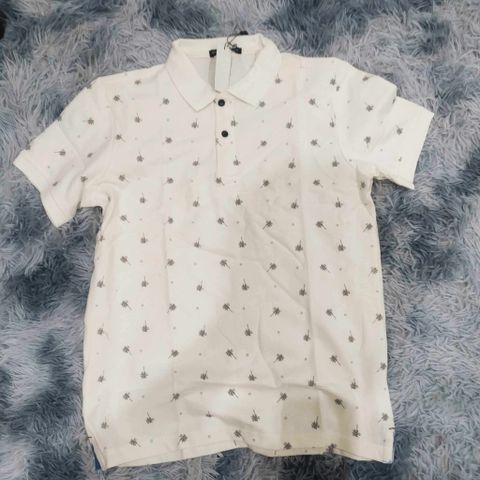 Áo Polo Nam Cổ Bẻ Họa Tiết Cây Dừa Màu Trắng - Chất Cotton Thoáng Khí, Dễ Dàng Kết Hợp, Phong Cách Thể Thao, Đi Chơi, Đi Làm