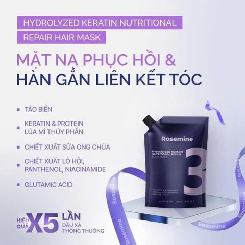 Set Dầu Gội & Dầu Xả Phục Hồi Rosemine 1000ml - Chăm Sóc Tóc Hư Tổn, Tặng Nạ Tóc, Dưỡng Ẩm, Bóng Khỏe