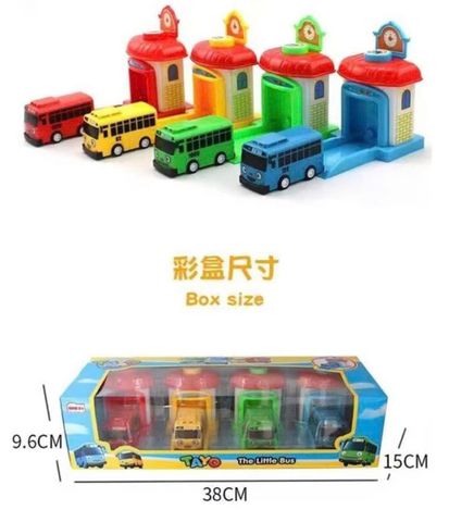 Bộ Đồ Chơi 4 Xe Ô Tô Bus Tayo Chạy Bằng Đà - Nhà Đẩy Xe Dễ Thương, Đồ Chơi Phát Triển Kỹ Năng Cho Trẻ 3 Tuổi Trở Lên
