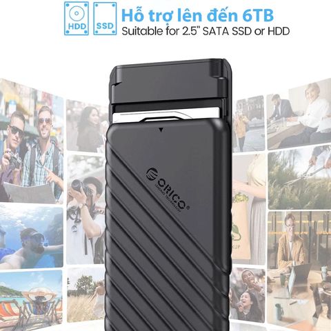 Hộp Đựng Ổ Cứng 2.5 inch ORICO 25PW1-U3 USB 3.0 Đen - HDD Box SATA 3 Ngoài Trời, Hỗ Trợ Windows và Mac OS