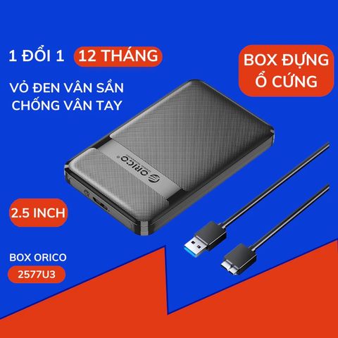 Hộp Đựng Ổ Cứng Di Động 2.5 inch ORICO 2577 Đen - HDD Box SATA 3 USB 3.0, Tương Thích Windows & MAC, Kết Nối Nhanh 5Gb/s