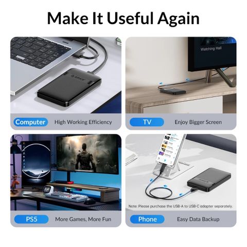 Hộp Đựng Ổ Cứng Di Động 2.5 inch ORICO 2577 Đen - HDD Box SATA 3 USB 3.0, Tương Thích Windows & MAC, Kết Nối Nhanh 5Gb/s