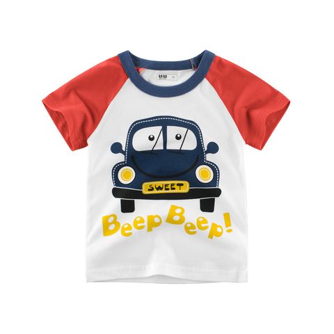 Áo Thun Cộc Tay Cotton 100% cho Bé - Họa Tiết Dễ Thương Khủng Long, Xe Cứu Hỏa, Máy Bay - Thời Trang Năng Động Cho Trẻ Em 3-8 Tuổi