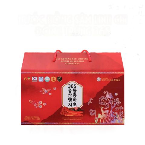 Nước Hồng Sâm Linh Chi Đông Trùng Hạ Thảo 365 Hộp 20 Gói x 70ml - Tăng Cường Sức Khỏe, Giảm Stress, Hỗ Trợ Tiêu Hóa