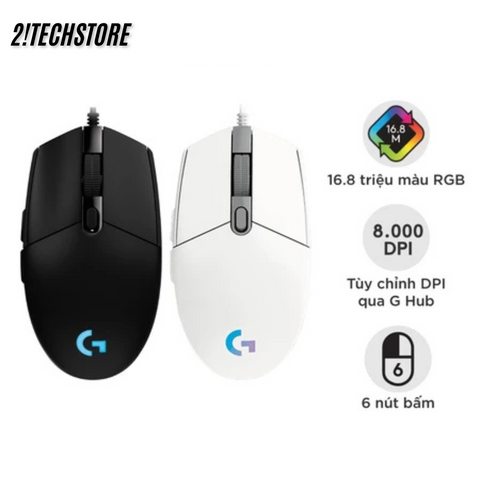 Chuột Có Dây Logitech G102 - Chuột Gaming 8000 DPI Chính Xác, Thiết Kế Ergonomic, Đèn RGB Tùy Chỉnh, Để Chơi Game và Làm Việc