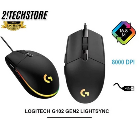 Chuột Có Dây Logitech G102 - Chuột Gaming 8000 DPI Chính Xác, Thiết Kế Ergonomic, Đèn RGB Tùy Chỉnh, Để Chơi Game và Làm Việc