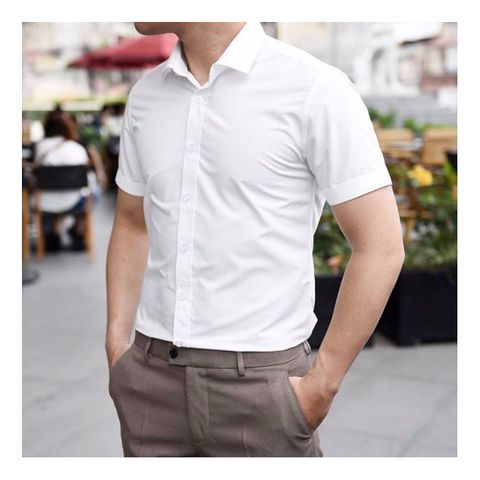 Áo sơ mi nam cộc tay lụa không nhăn, thấm hút mồ hôi - Phong cách Hàn Quốc thời trang công sở, tiệc, du lịch