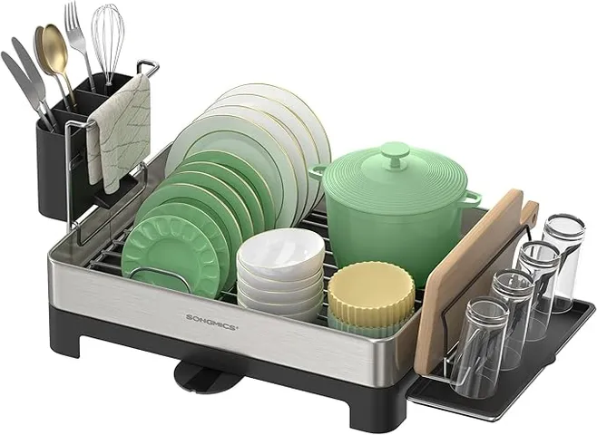 Giá để bát đĩa Songmics KCS030B01 - Kệ đựng bát đĩa thông minh bằng thép không gỉ, tiết kiệm không gian, có vòi xả 360 độ