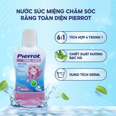 Nước Súc Miệng Pierrot 500ML - Chăm Sóc Răng Toàn Diện, Chống Mảng Bám, Bảo Vệ Nướu, Hơi Thở Thơm Mát, Xuất Xứ Tây Ban Nha