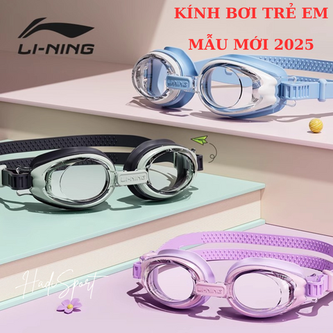 Kính Bơi Trẻ Em Li-Ning 2025 - Chống Nước, Chống Sương Mù, UV, Mẫu Mới LNJV254, Cho Bé 3-10 Tuổi, Thiết Kế Thời Trang, Bộ Sản Phẩm Kèm Hộp Đựng
