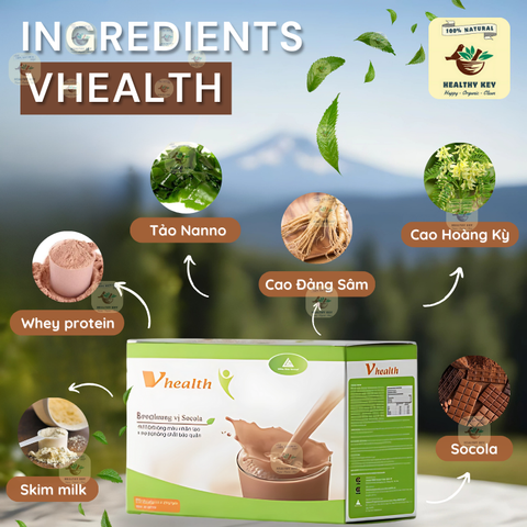 Bột dinh dưỡng Vhealth Socola 100% tự nhiên - Giàu dinh dưỡng, hỗ trợ tăng/giảm cân hiệu quả, bữa ăn nhanh gọn lý tưởng cho sức khỏe
