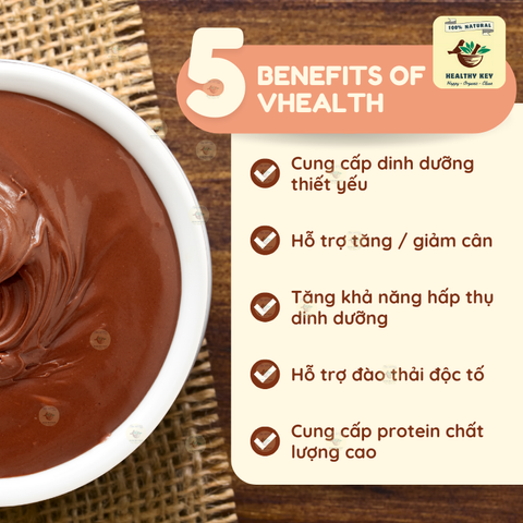 Bột dinh dưỡng Vhealth Socola 100% tự nhiên - Giàu dinh dưỡng, hỗ trợ tăng/giảm cân hiệu quả, bữa ăn nhanh gọn lý tưởng cho sức khỏe