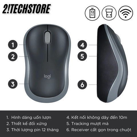Chuột Không Dây Logitech M185 - Thiết Kế Nhỏ Gọn, Kết Nối 2.4GHz, 1000 DPI, Dùng Cho Laptop & Văn Phòng, Tuổi Thọ Pin 12 Tháng