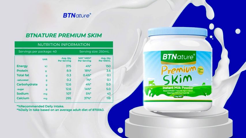 SỮA TƯƠI TÁCH BÉO BTNature chuẩn Úc DẠNG BỘT 1KG ( Phân phối chính hãng )