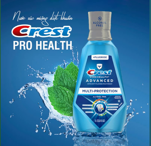 Nước Súc Miệng Crest Pro-Health 1L Với Fluoride - Bảo Vệ Răng Miệng, Hơi Thở Thơm Mát, Chăm Sóc Sức Khỏe Răng Miệng Tối Ưu
