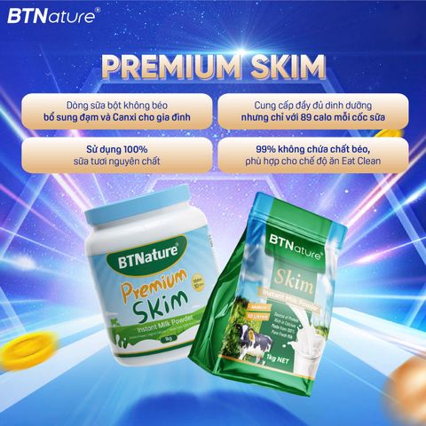 Sữa Tươi Tách Béo BTNature 1KG - Dinh Dưỡng Thể Hình, Bột Tiện Lợi, Hỗ Trợ Tái Tạo Cơ Bắp, Ít Béo, Không Đường, Hương Vị Thanh Nhẹ