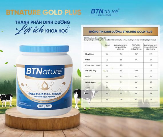 Sữa Tươi Đạm A2 BTNature Gold Plus 900g - Dinh Dưỡng Nguyên Kem, Dễ Tiêu Hóa, Phù Hợp Trẻ Nhỏ & Người Lớn, Nhập Khẩu Úc
