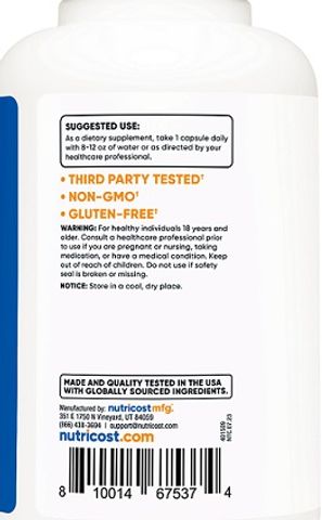 Cây Kế Sữa Nutricost 1,000 MG - Hỗ Trợ Chức Năng Gan Khỏe Mạnh, Phục Hồi Gan Nhiễm Mỡ, Xơ Gan, Viêm Gan Virus - 120 Viên Nhật Bản
