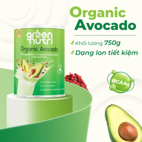 Sữa Hạt Ngũ Cốc Organic Avocado Green Nutri 750g - BCAAs Duy Trì Sức Khỏe Khối Cơ, Thuần Chay, Nhập Khẩu Malaysia