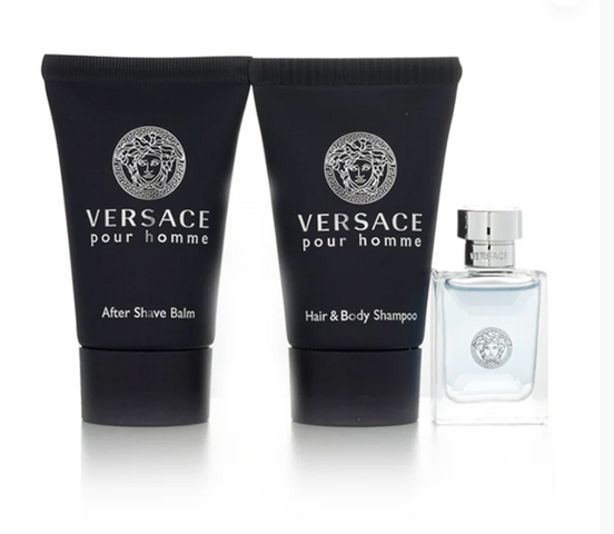 Set Mini Versace Pour Homme cho Nam - Bộ Nước Hoa EDT 5ml, Dầu Gội & Sữa Tắm 25ml, Kem Dưỡng Sau Cạo Sang Trọng, Quà Tặng Ý Nghĩa