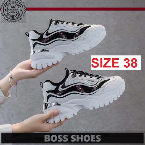 Giày Thể Thao Nữ Sneaker Độn Đế Viền Sóng Kim Tuyến Thời Trang - Giày Đi Học, Đi Chơi, Đi Làm Phong Cách 2023