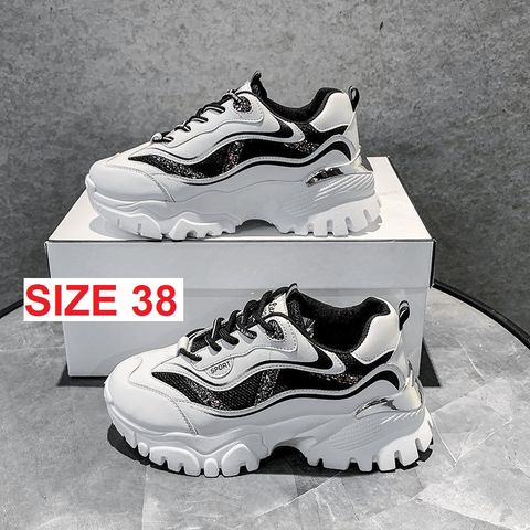 Giày Thể Thao Nữ Sneaker Độn Đế Viền Sóng Kim Tuyến Thời Trang - Giày Đi Học, Đi Chơi, Đi Làm Phong Cách 2023