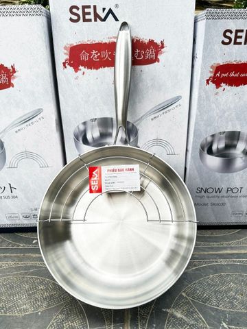 Chảo Chống Dính Sâu Lòng Seka Inox Nguyên Khối, Dùng Mọi Loại Bếp + Vỉ Gác Dầu - Tiện Ích Cho Bếp Gia Đình
