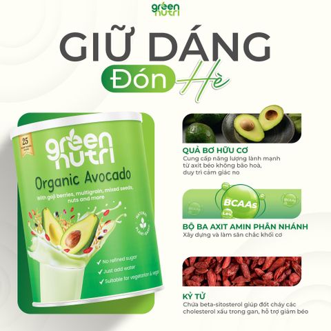Sữa Hạt Ngũ Cốc Organic Avocado Green Nutri - Combo 2 Lon 750gr, BCAAs Duy Trì Sức Khỏe, Nhập Khẩu Malaysia