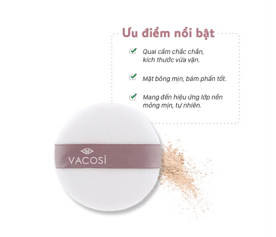 Bông Phấn Tròn Vacosi BP20 Trắng Nhẹ - Phụ Kiện Trang Điểm Dễ Sử Dụng cho Làn Da Mềm Mại, Giúp Tán Phấn Đều  và Tiết Kiệm Chi Phí