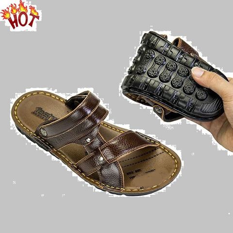 Dép Nam Da Thật Quai Hậu - Sandal Đế Cao Su Siêu Bền, Thời Trang Dễ Phối Đồ Cho Nam - Giày Đi Học, Đi Chơi, Đi Làm