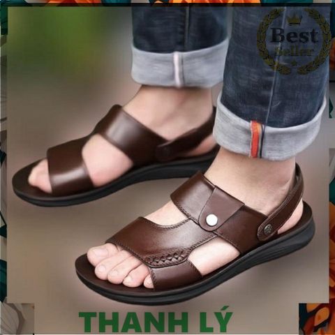 Dép sandal nam da thật quai hậu đế đúc siêu bền chống nước - Giày thời trang nam cao cấp, phong cách năng động