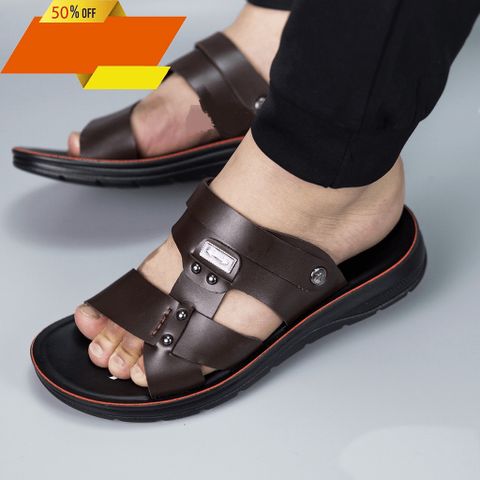 Dép Sandal Nam Cao Cấp Da Mềm Mại Đế Cao Su Đúc Tăng Cao 3,8cm Mã TH02 - Thời Trang Dễ Phối Đồ Đi Học Đi Chơi