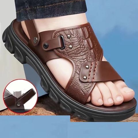 Dép Da Nam Cao Cấp Dập Vân Cá Sấu Quai Hậu CP5 - Xăng-đan Thời Trang Dễ Phối Đồ, Dành Cho Đi Học, Đi Chơi, Làm Việc