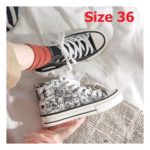 Giày Thể Thao Nữ Cao Cổ Phản Quang Họa Tiết Truyện Tranh Thời Trang - Sneaker Cá Tính Màu Trắng Đen, Hot Trend 2023